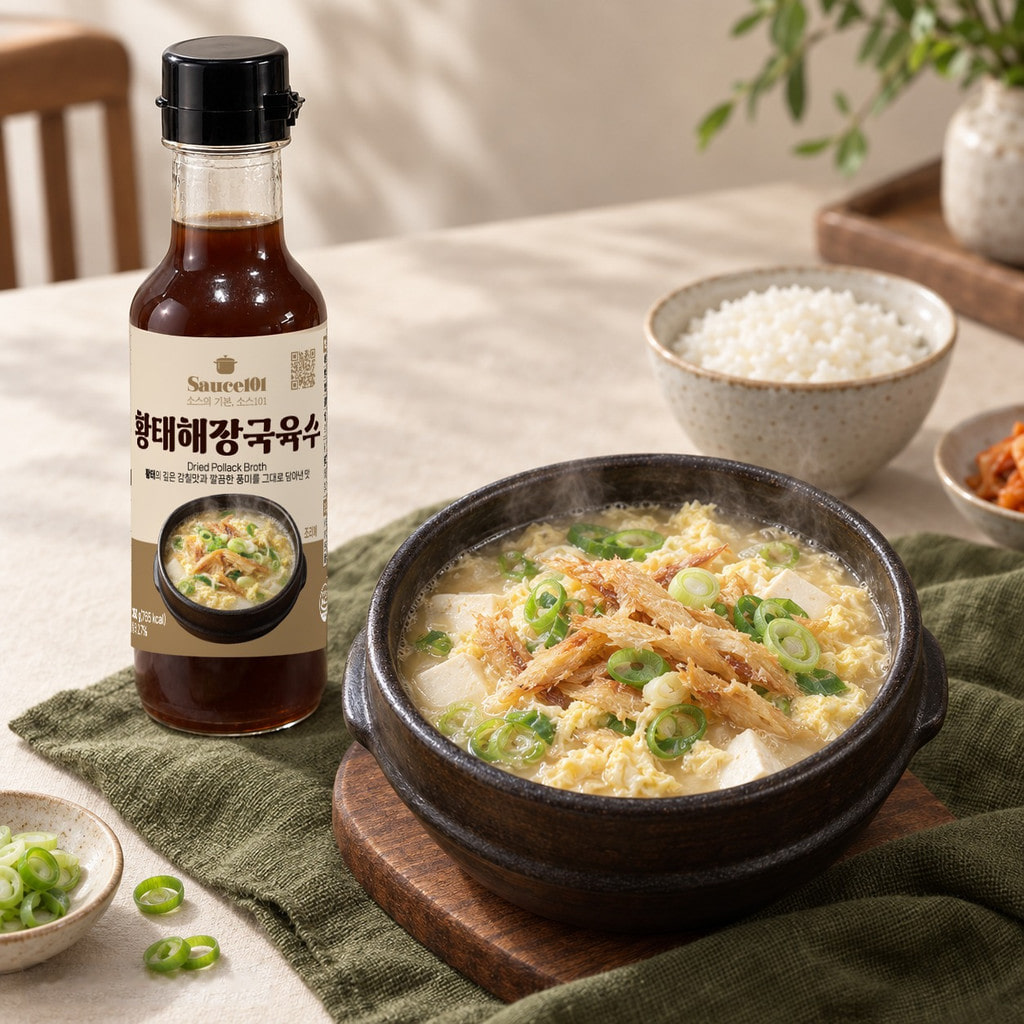 Dried pollock soup with the Sauce101 broth bottle